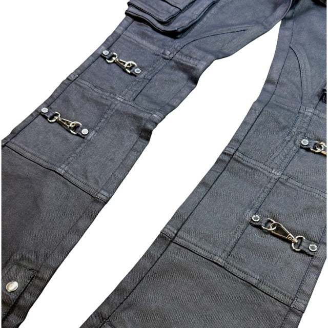 ELITE | MEN’S DARK GREY WAX BUCKLE FLARE JEANS - DARK GREY WAX (19498) - detail 02