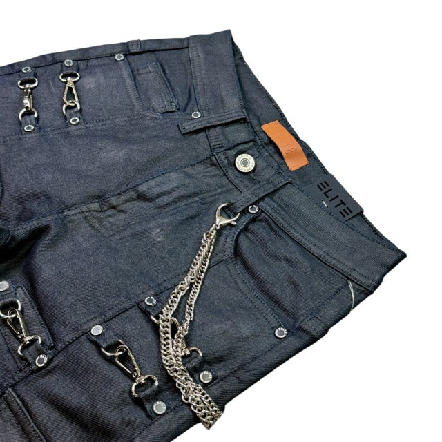 ELITE | MEN’S DARK GREY WAX BUCKLE FLARE JEANS - DARK GREY WAX (19498) - detail 03