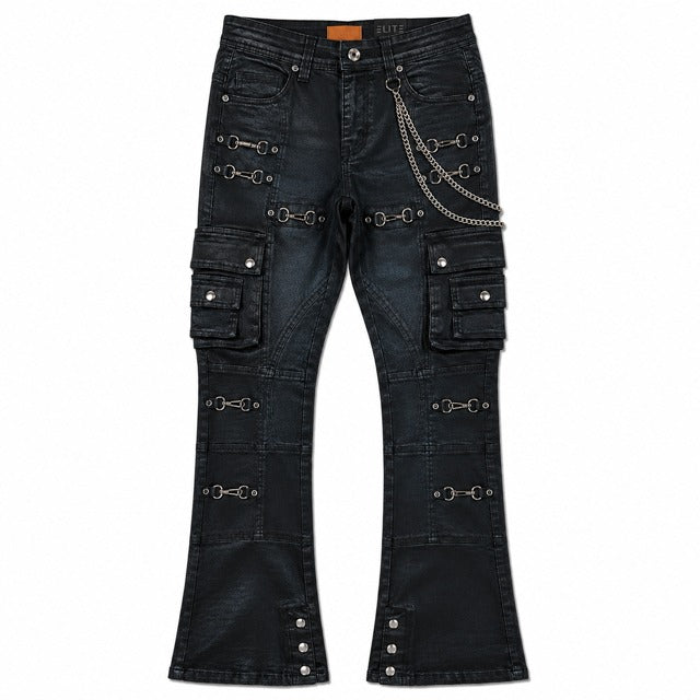 ELITE | MEN’S DARK GREY WAX BUCKLE FLARE JEANS - DARK GREY WAX (19498) - front