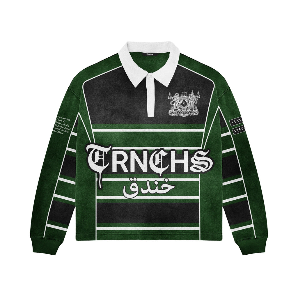 Khandaq Long Sleeve Polo in Green - original front flat lay