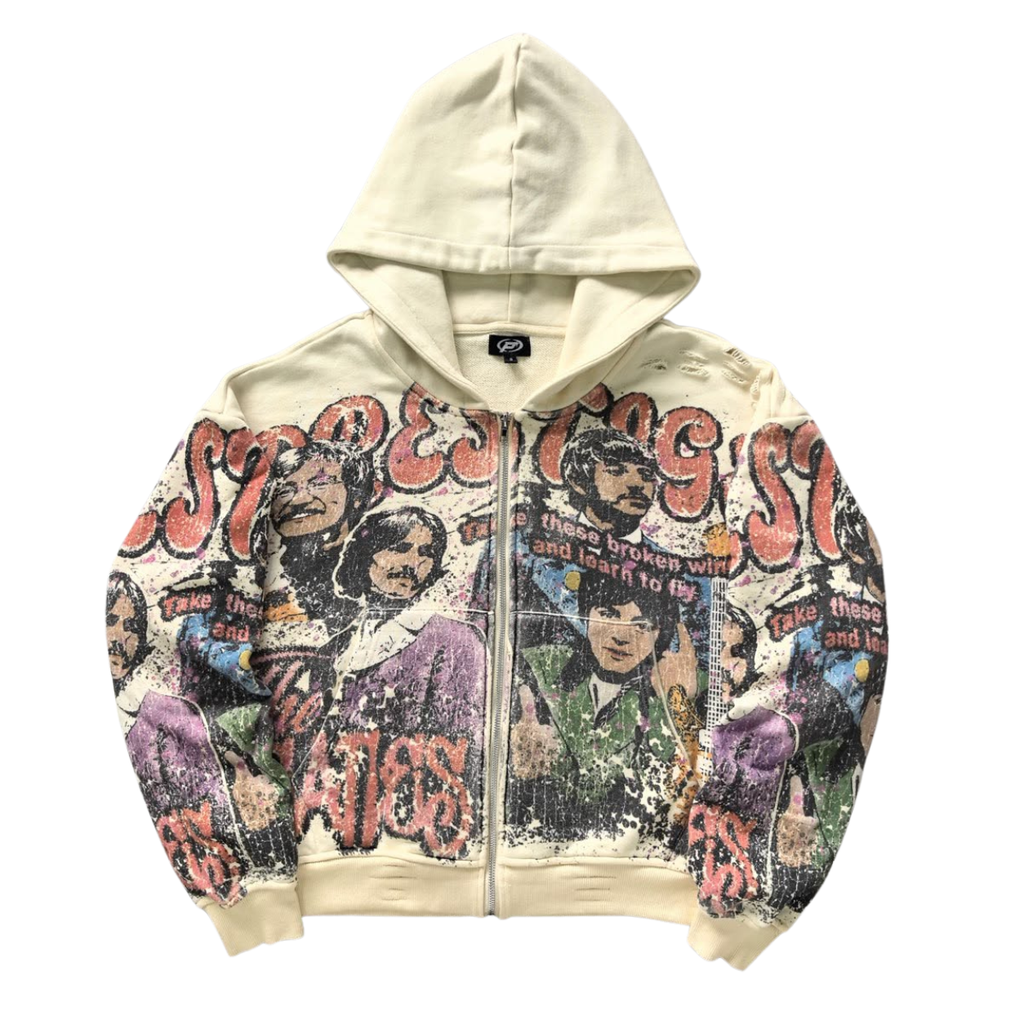 BLACK BEATLES ZIP-UP HOODIE - Cream / Multicolor - front flat lay