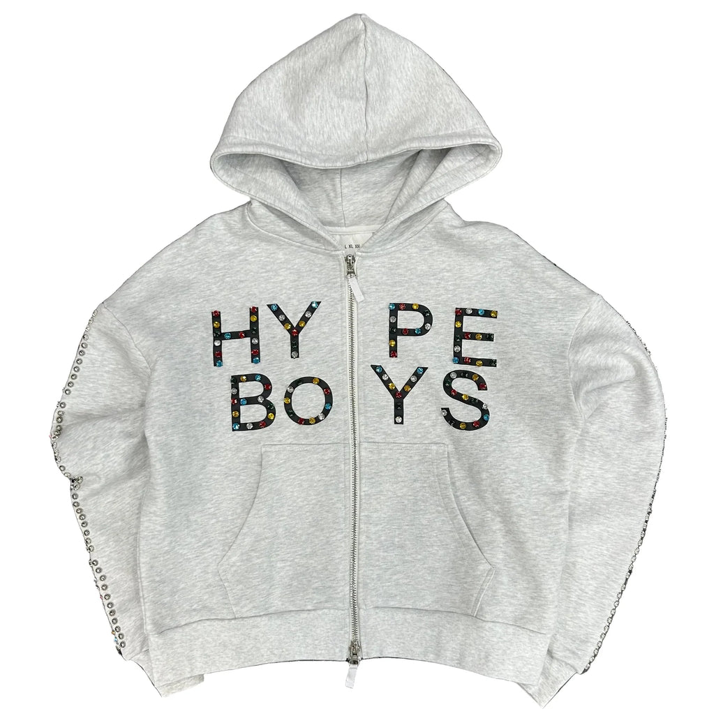 HYPEBOYS| DIAMOND STUDDED ZIP UP HOODIE