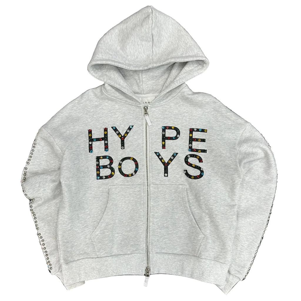 HYPEBOYS| DIAMOND STUDDED ZIP UP HOODIE