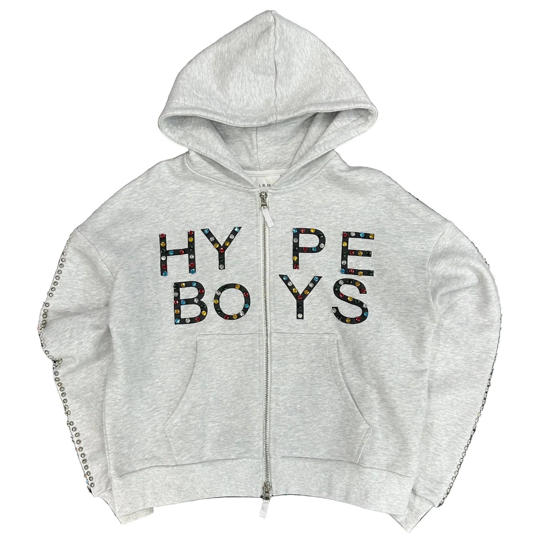 HYPEBOYS| DIAMOND STUDDED ZIP UP HOODIE