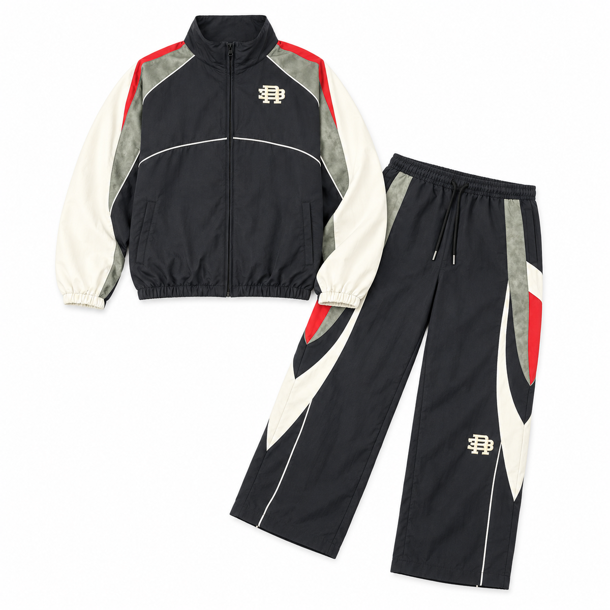 R3BEL VINTAGE WINDBREAKER SET - BLACK flat lay