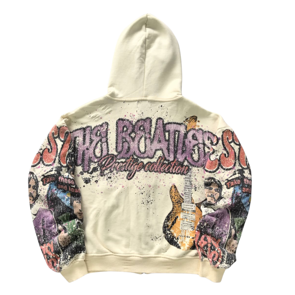 BLACK BEATLES ZIP-UP HOODIE - Cream / Multicolor - back flat lay