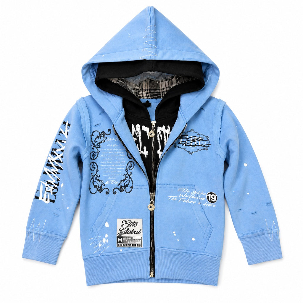 ELITE | KIDS DOUBLE LAYER ROYAL ZIP-UP HOODIE - BABY BLUE (4378-JR) - front