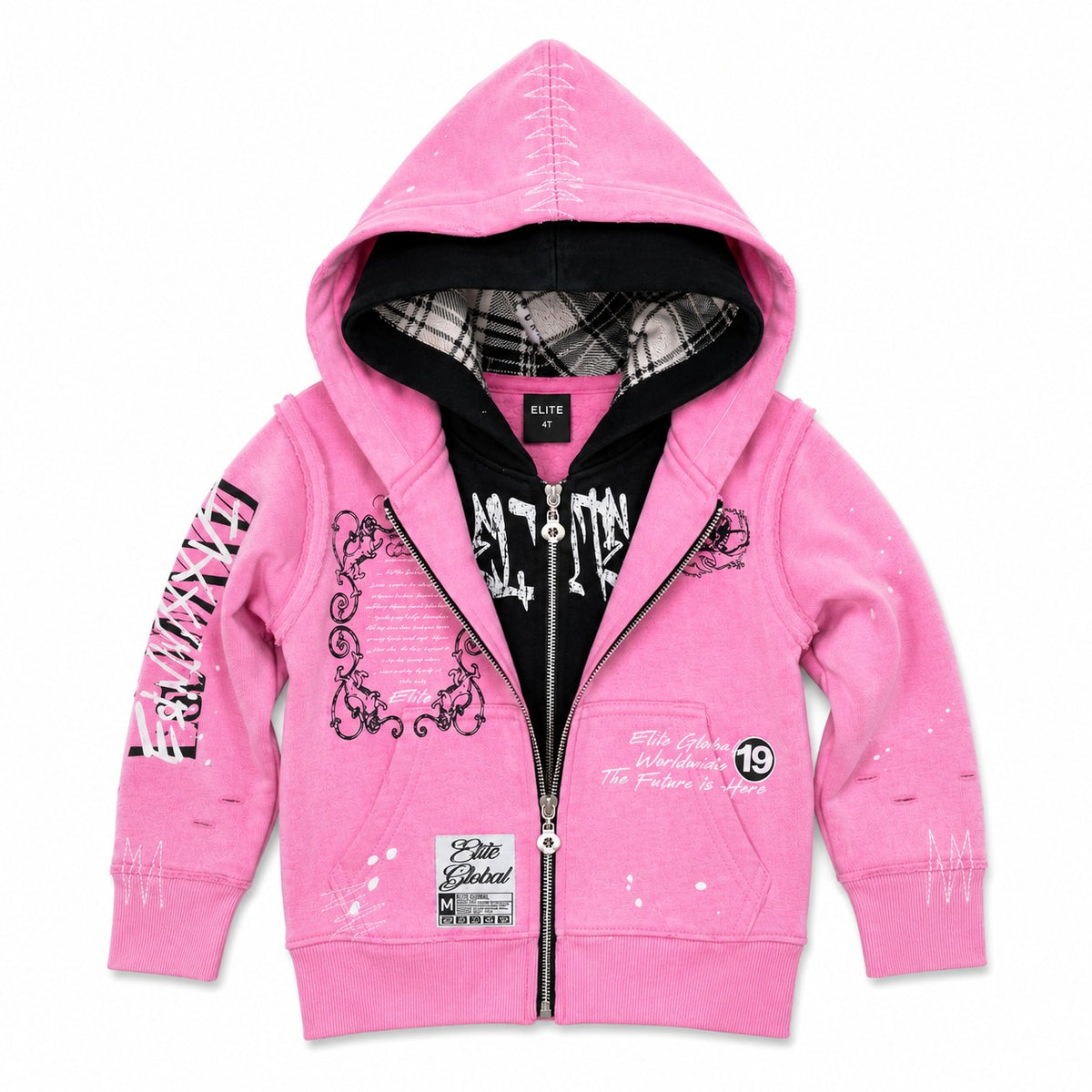 ELITE | KIDS DOUBLE LAYER ROYAL ZIP-UP HOODIE - PINK / BLACK (4380-JR) - front