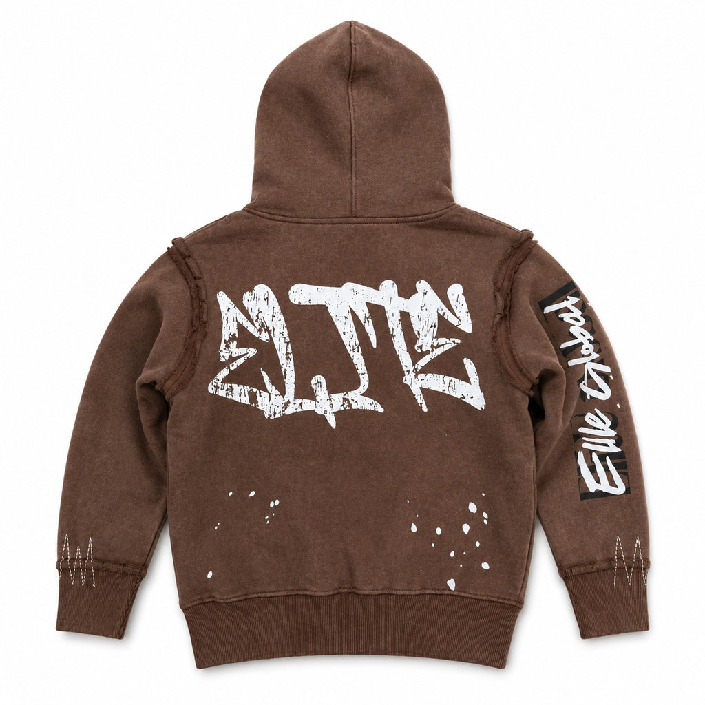 ELITE | KIDS DOUBLE LAYER ROYAL ZIP-UP HOODIE - BROWN / BLACK (4384-JR) - back