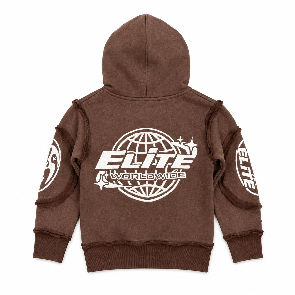 ELITE | KIDS EMBROIDERED ROYAL ZIP-UP HOODIE - BROWN (4385-JR) - back