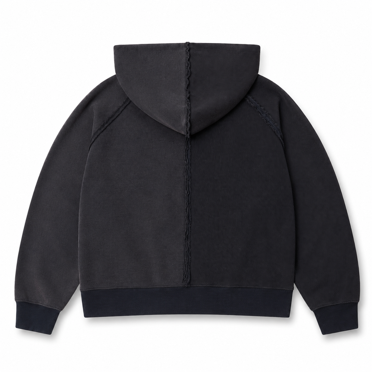 HALF & HALF ZIP UP HOODIE WASHED BLACK