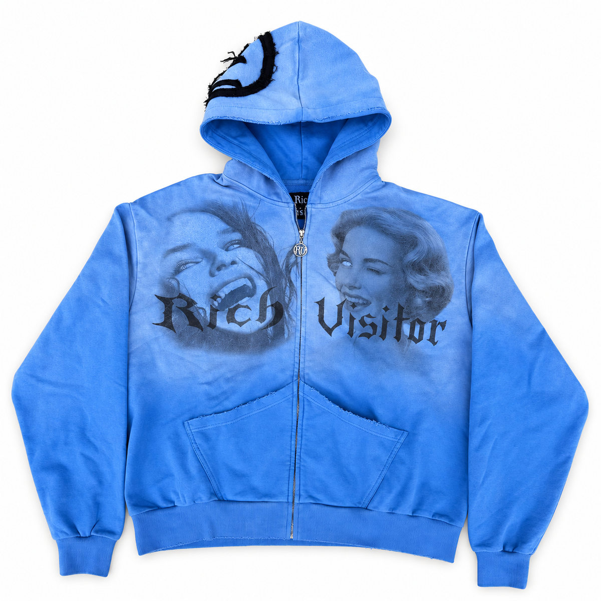 RICH VISITOR| PORTRAIT ZIP UP HOODIE-BLUE
