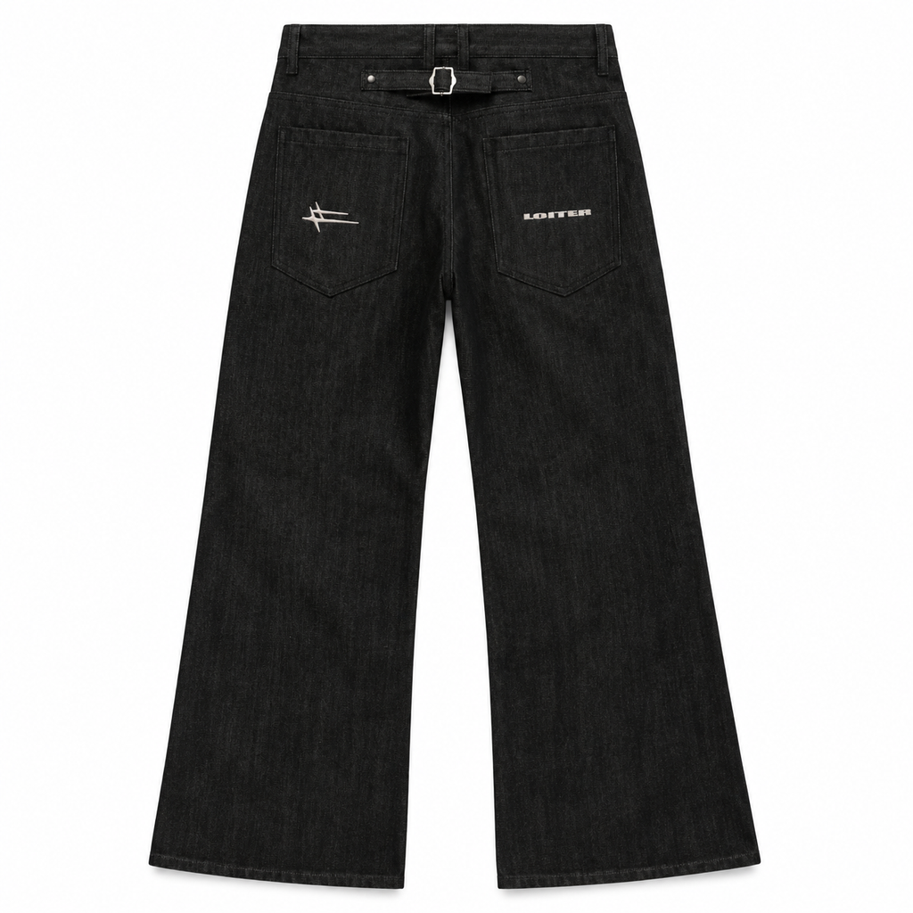 SELVEDGE DENIM BOOT CUT JEANS BLACK