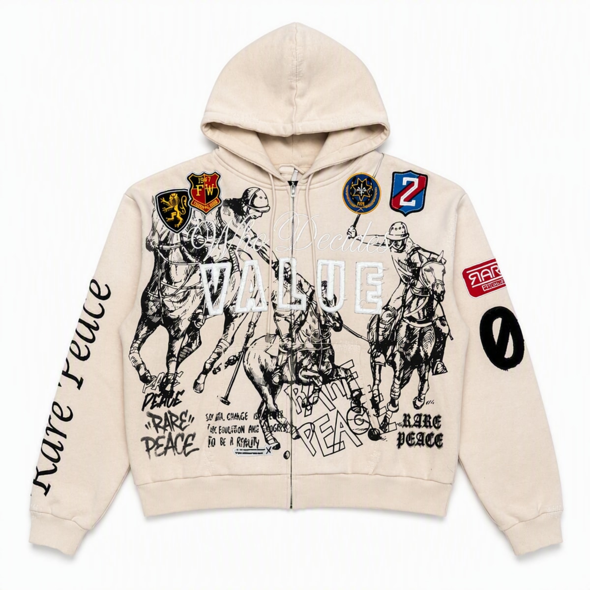 POLO PATCH ZIP-UP HOODIE LIGHT KHAKI - front flat lay on white