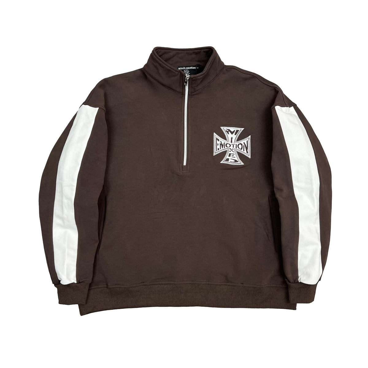 MIXED EMOTION | BROWN QUARTER HOODIE FRONT