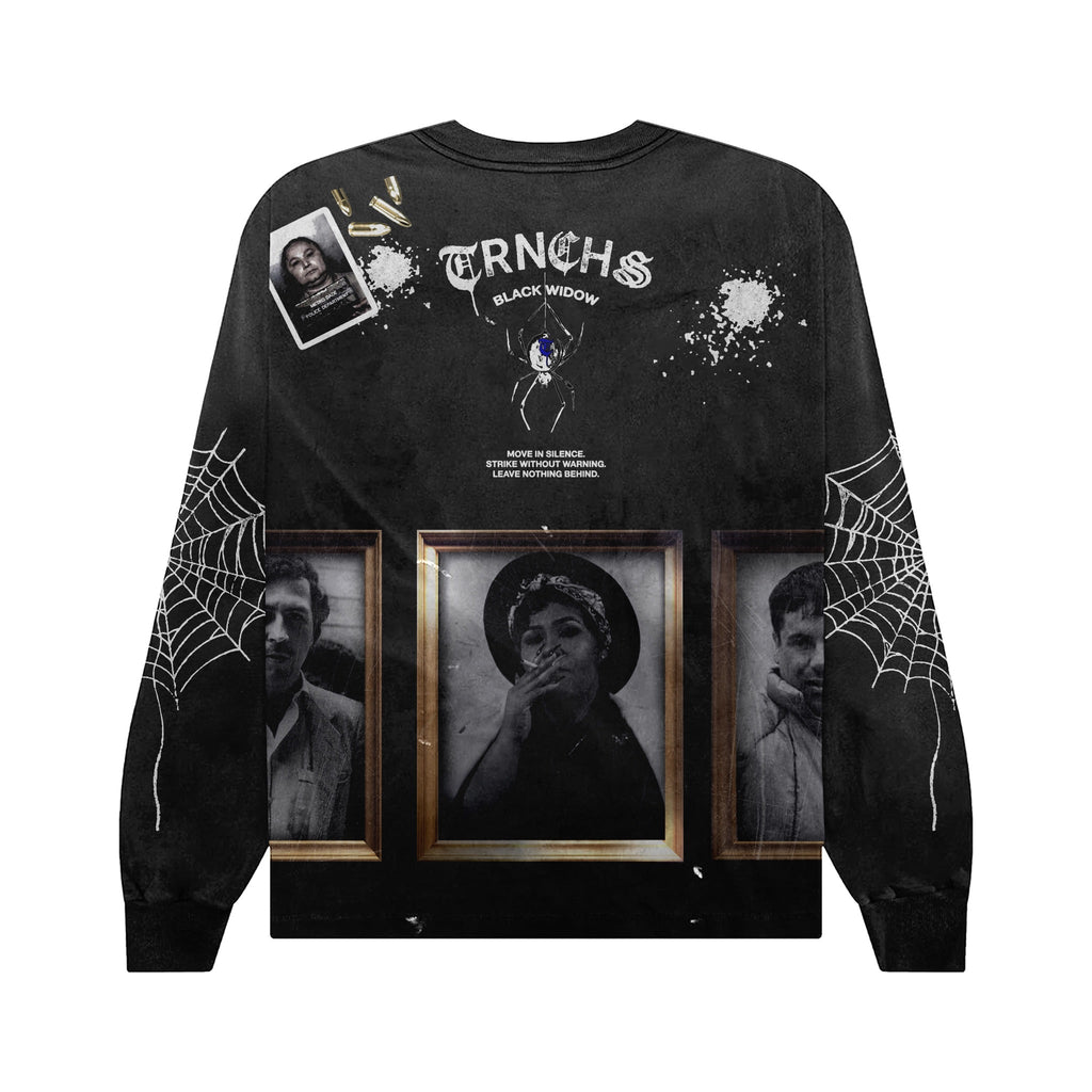 Black Widow Black Crewneck - original back flat lay