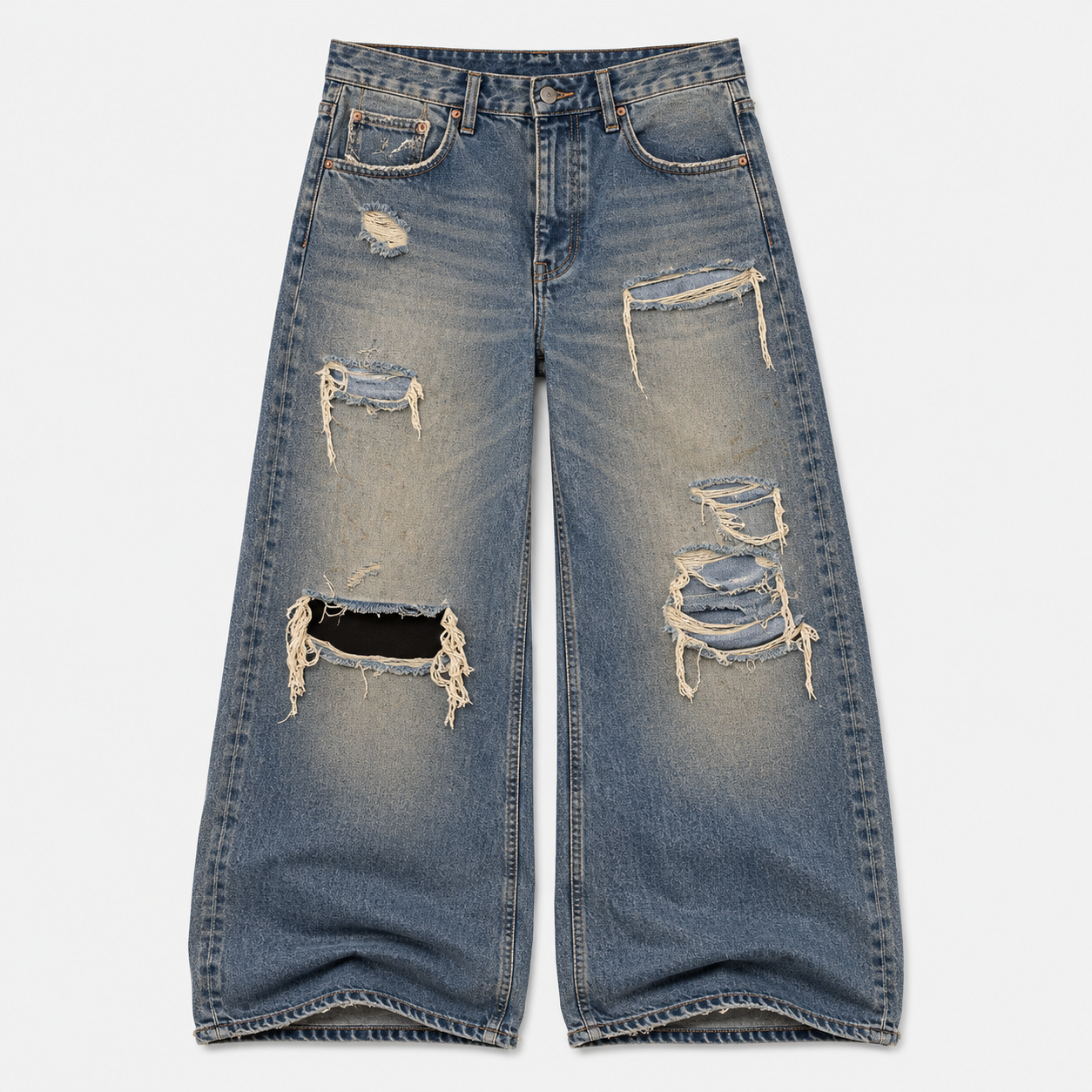 MNML-ULTRA WIDE DISTRESSED DENIM