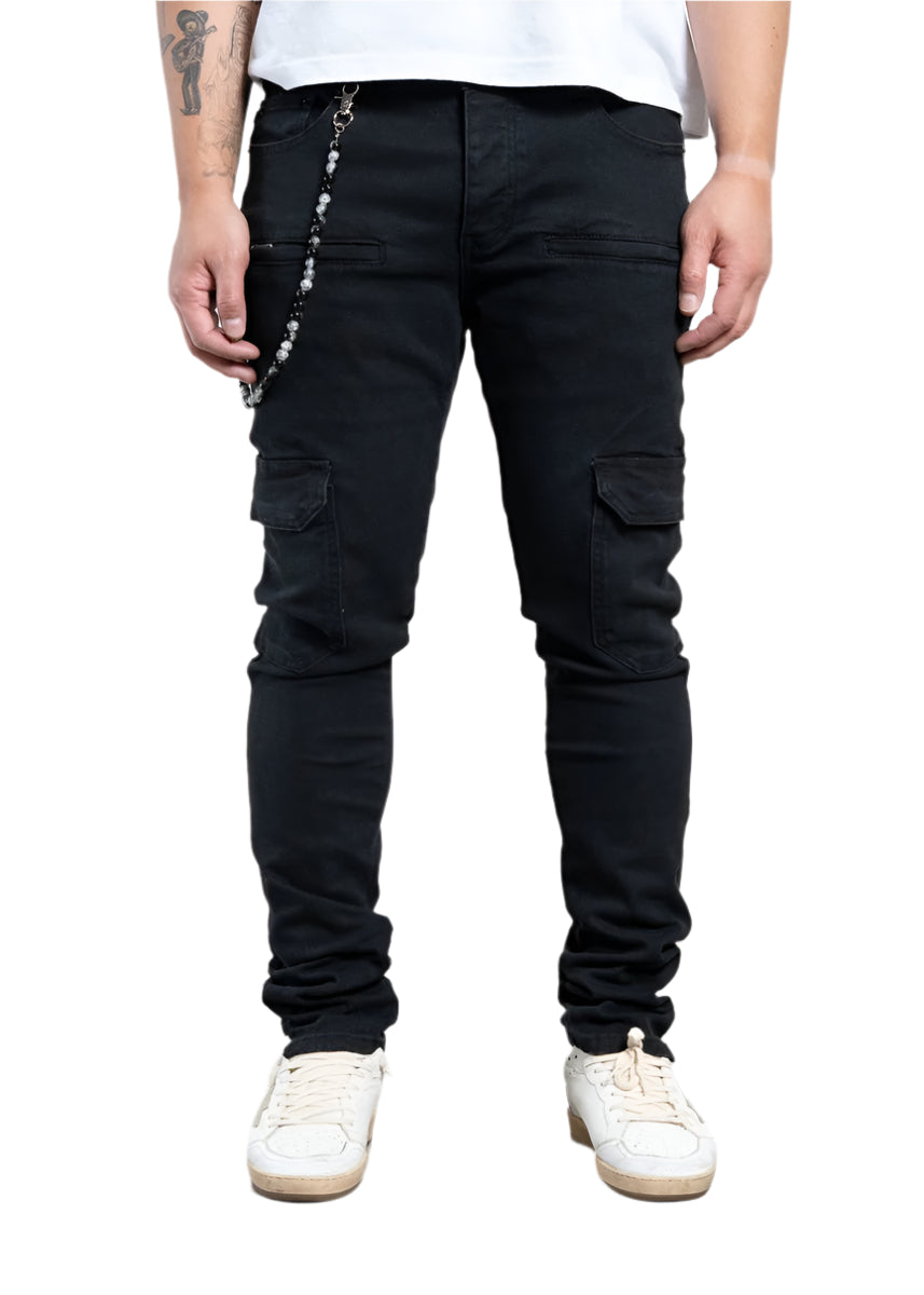 MIDNIGHT BLACK| CARGO FITTED JEAN