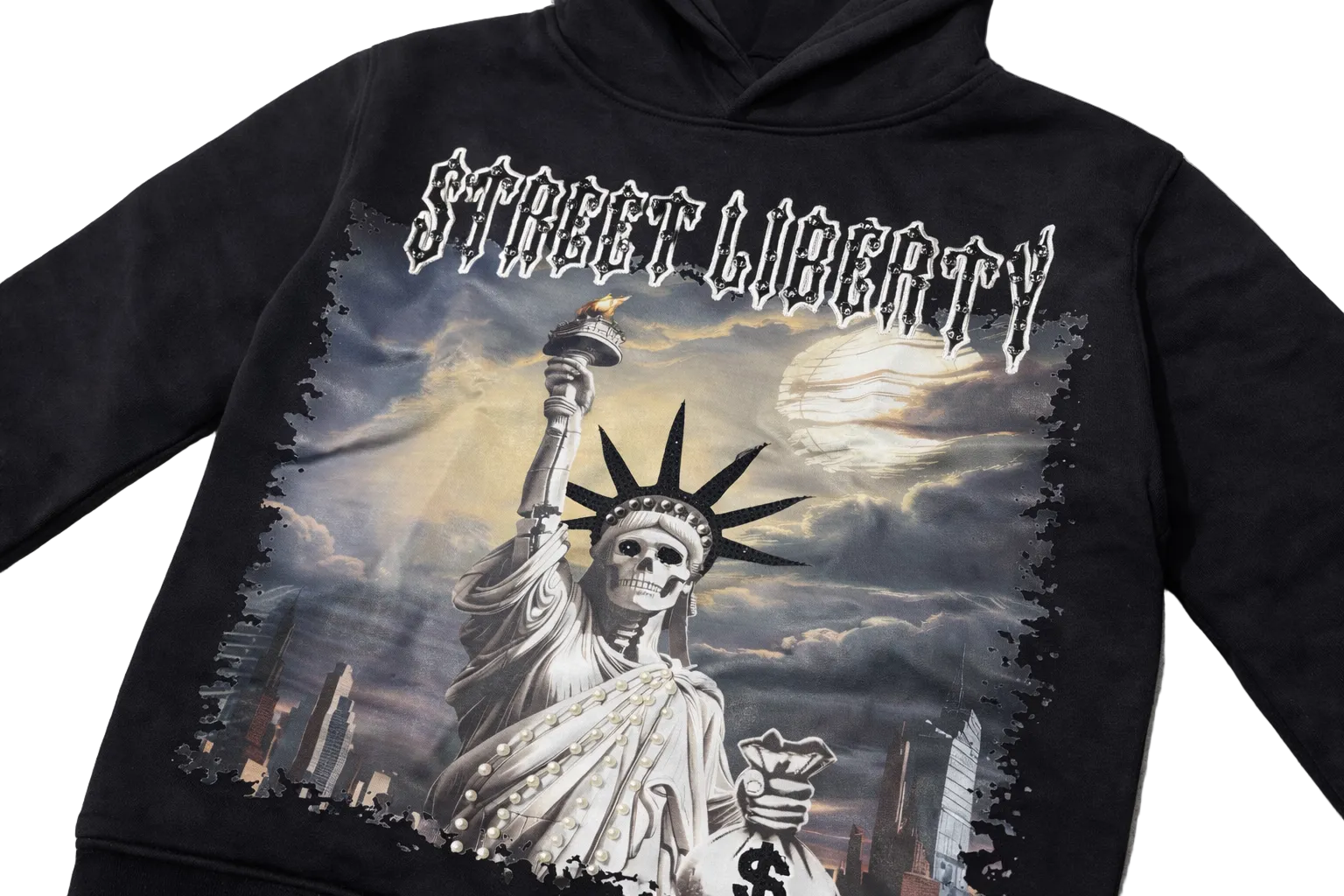 FOCUS| KIDS RHINESTONE CROP HOODIE BLACK