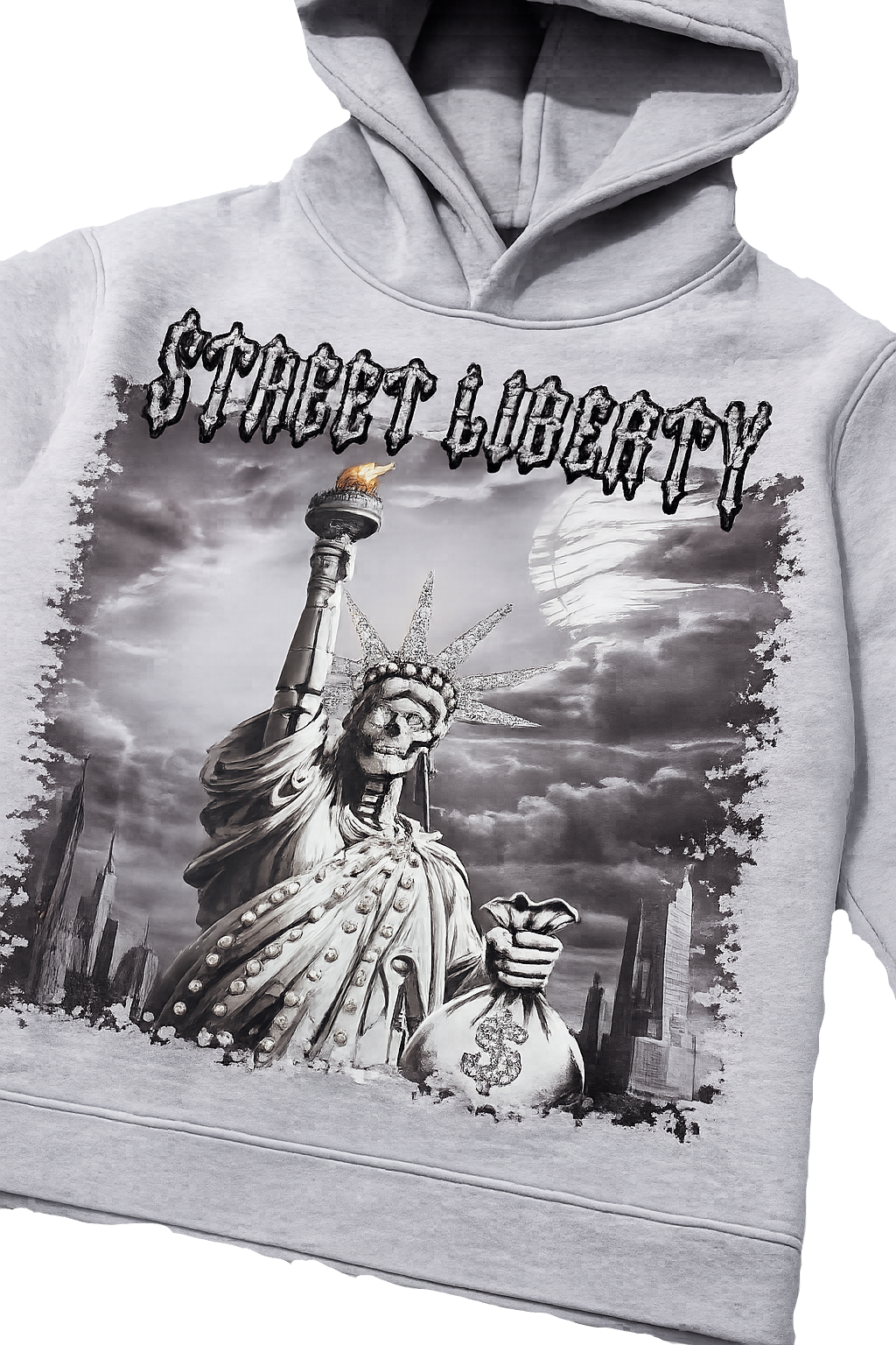 FOCUS| KIDS RHINESTONE CROP HOODIE GREY