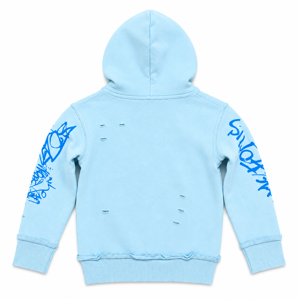 GRAFFITI KIDS ZIP UP HOODIE - SKY BLUE