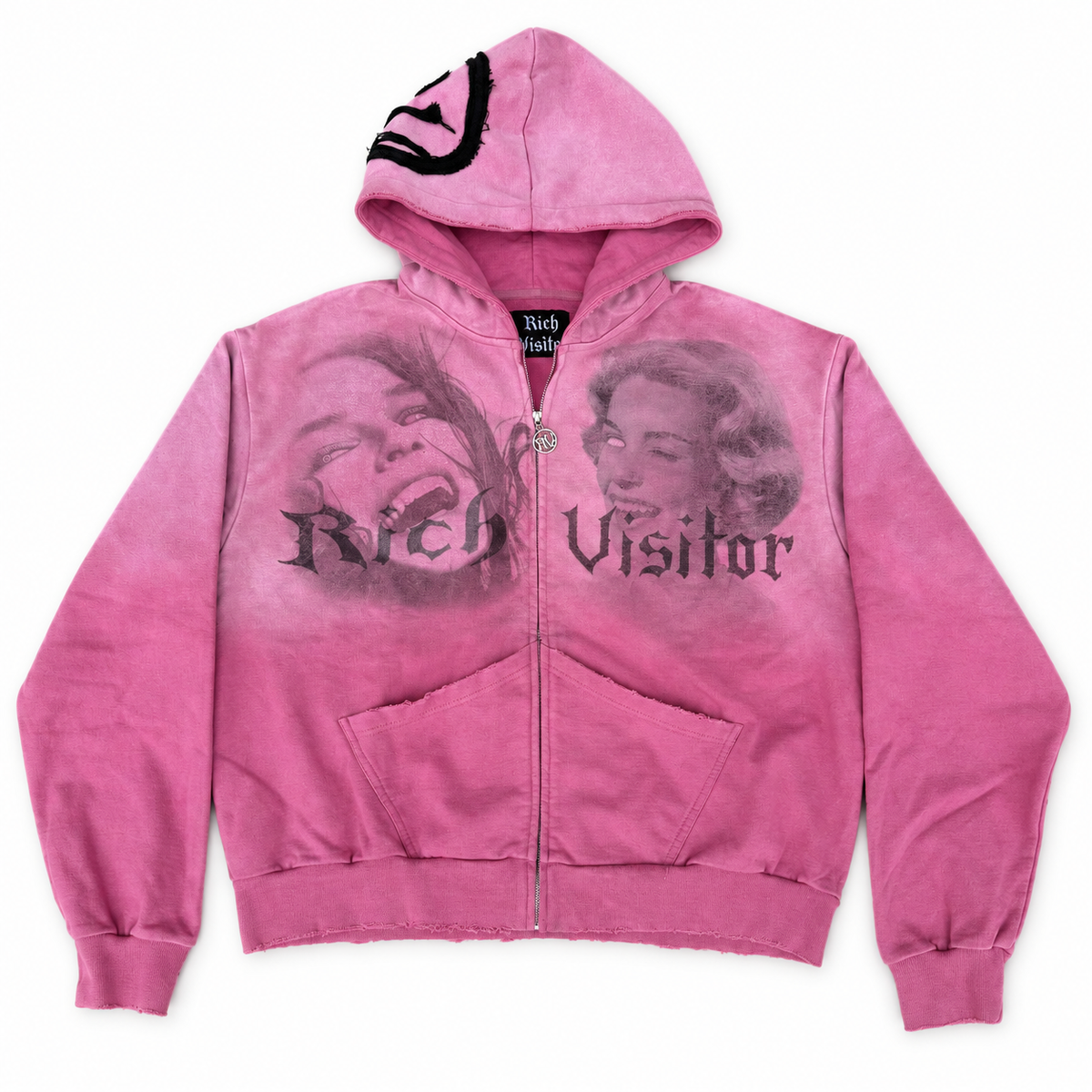 RICH VISITOR| PORTRAIT ZIP UP HOODIE-PINK