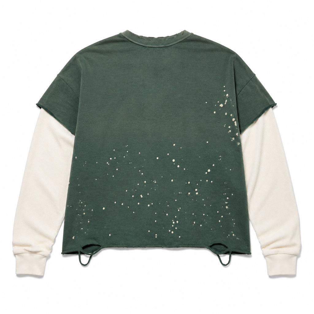 LAYERED DISTRESSED PAINTED LONG SLEEVE TEE GREEN