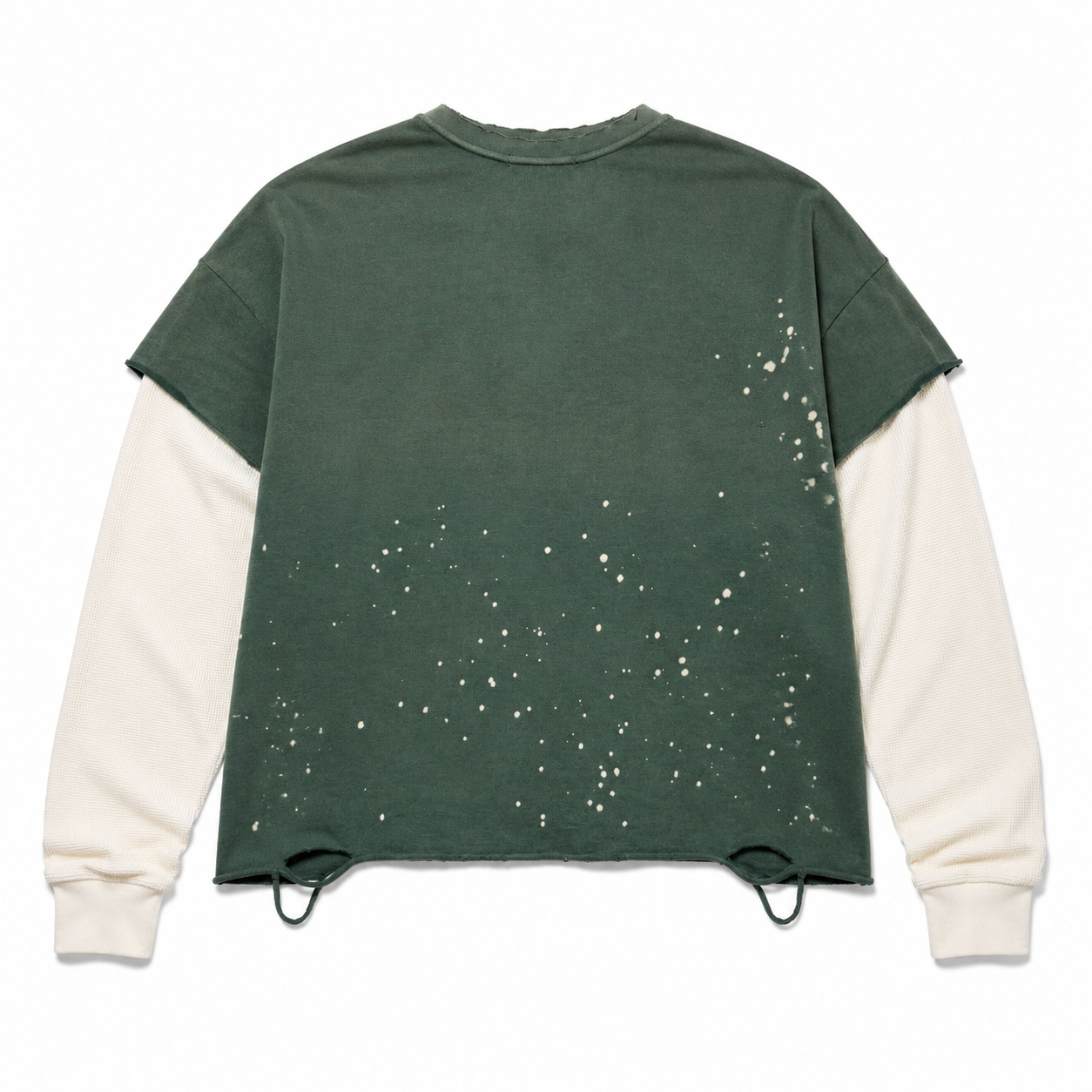 LAYERED DISTRESSED PAINTED LONG SLEEVE TEE GREEN