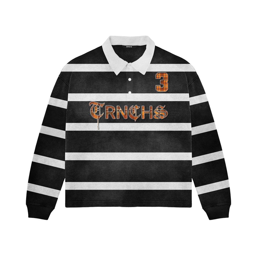 Halloween Black / White Polo " Grow Dark" - original front flat lay