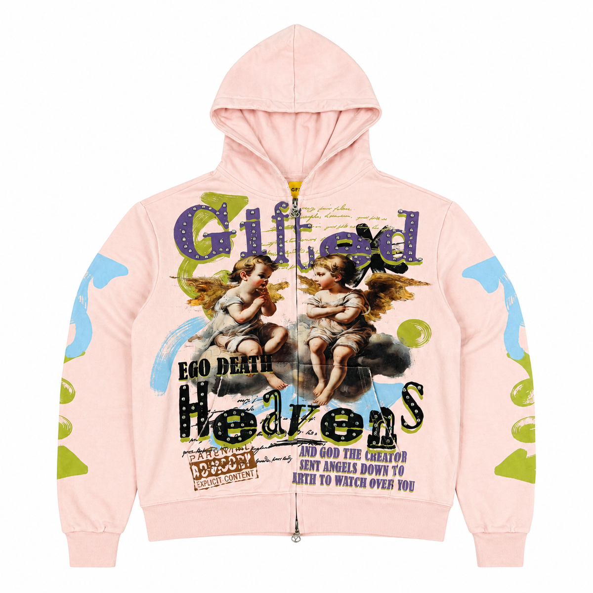 GFTD LA EGO DEATH HOODIE PINK - front flat lay