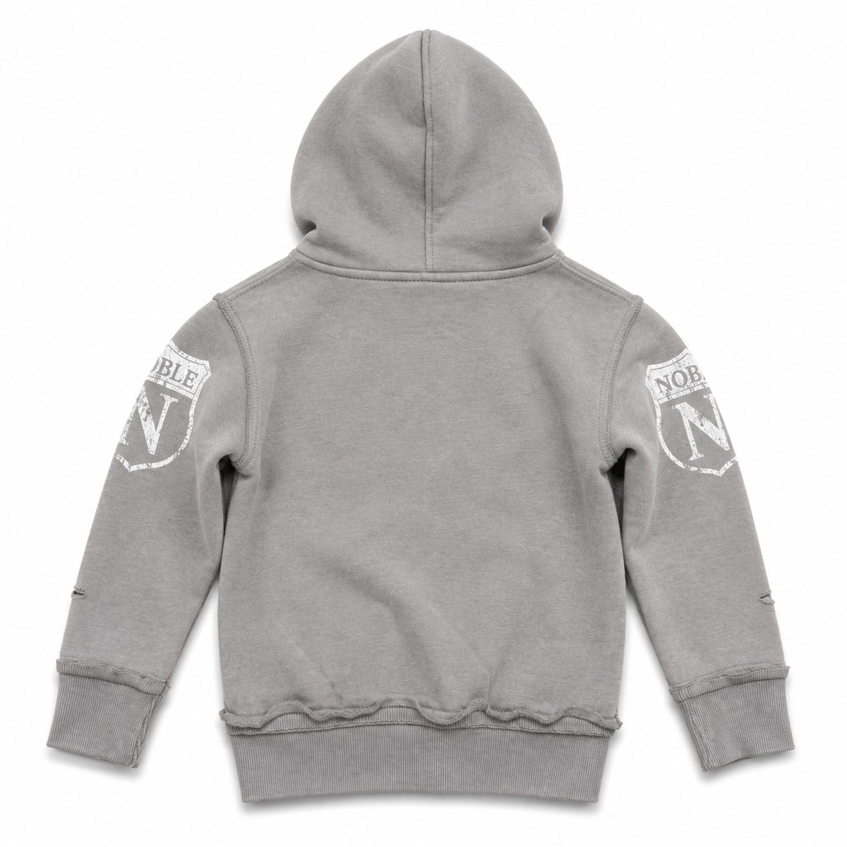 Noble dunk kids zip up hoodie in grey, back flat lay | ICON Clothing