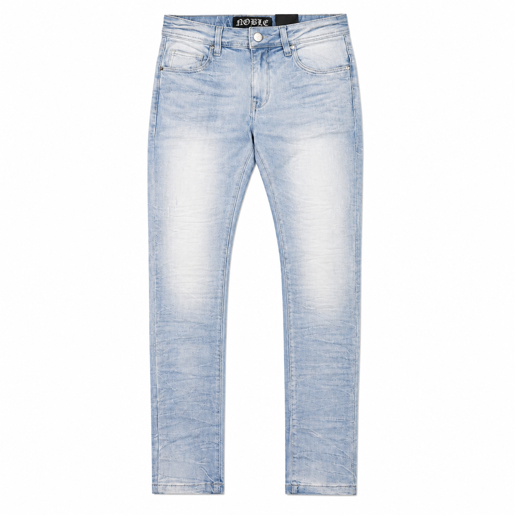 Noble essential jeans in light blue, front flat lay without rips | ICON Clothing