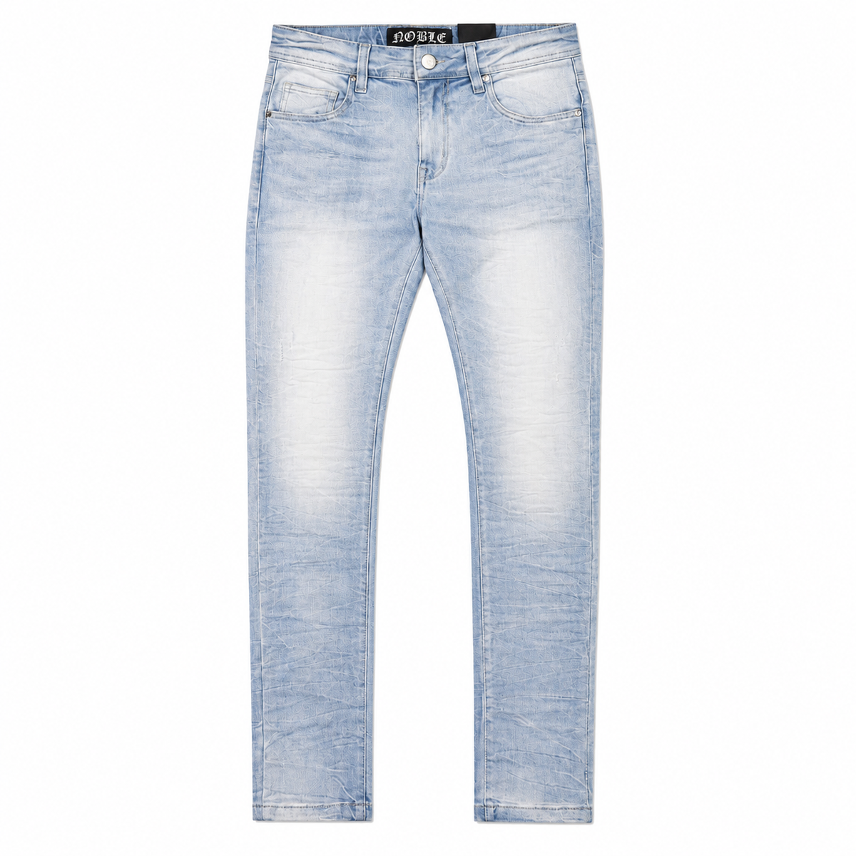 Noble essential jeans in light blue, front flat lay without rips | ICON Clothing
