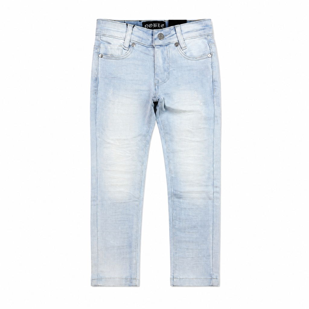 Noble kids essential jeans in light blue, front flat lay without rips | ICON Clothing