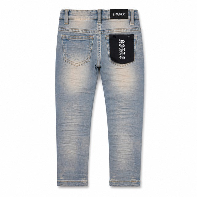 Noble kids essential jeans in vintage blue, back flat lay without rips | ICON Clothing