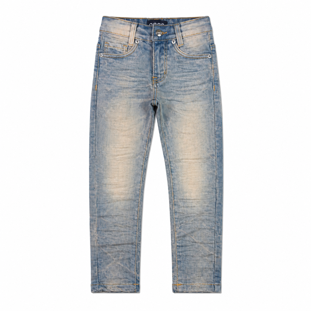 Noble kids essential jeans in vintage blue, front flat lay without rips | ICON Clothing