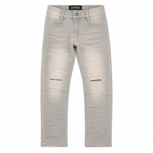 Noble kids essential ripped jeans in taupe grey, front flat lay with ripped knees | ICON Clothing