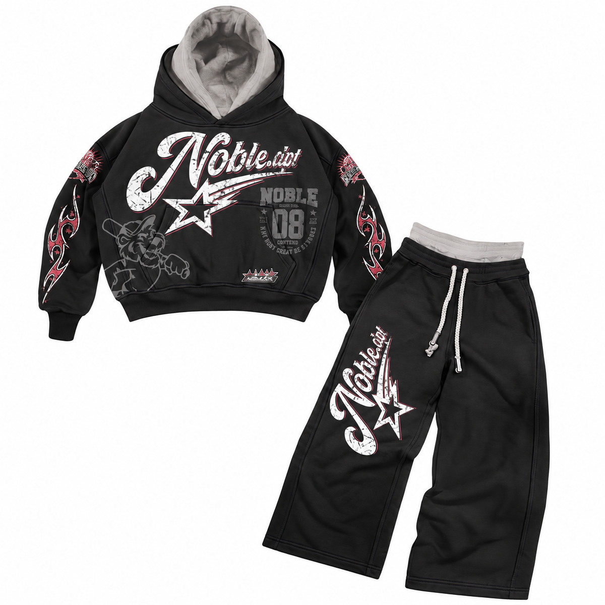 Noble rookie double layer kids set in black, front flat lay | ICON Clothing