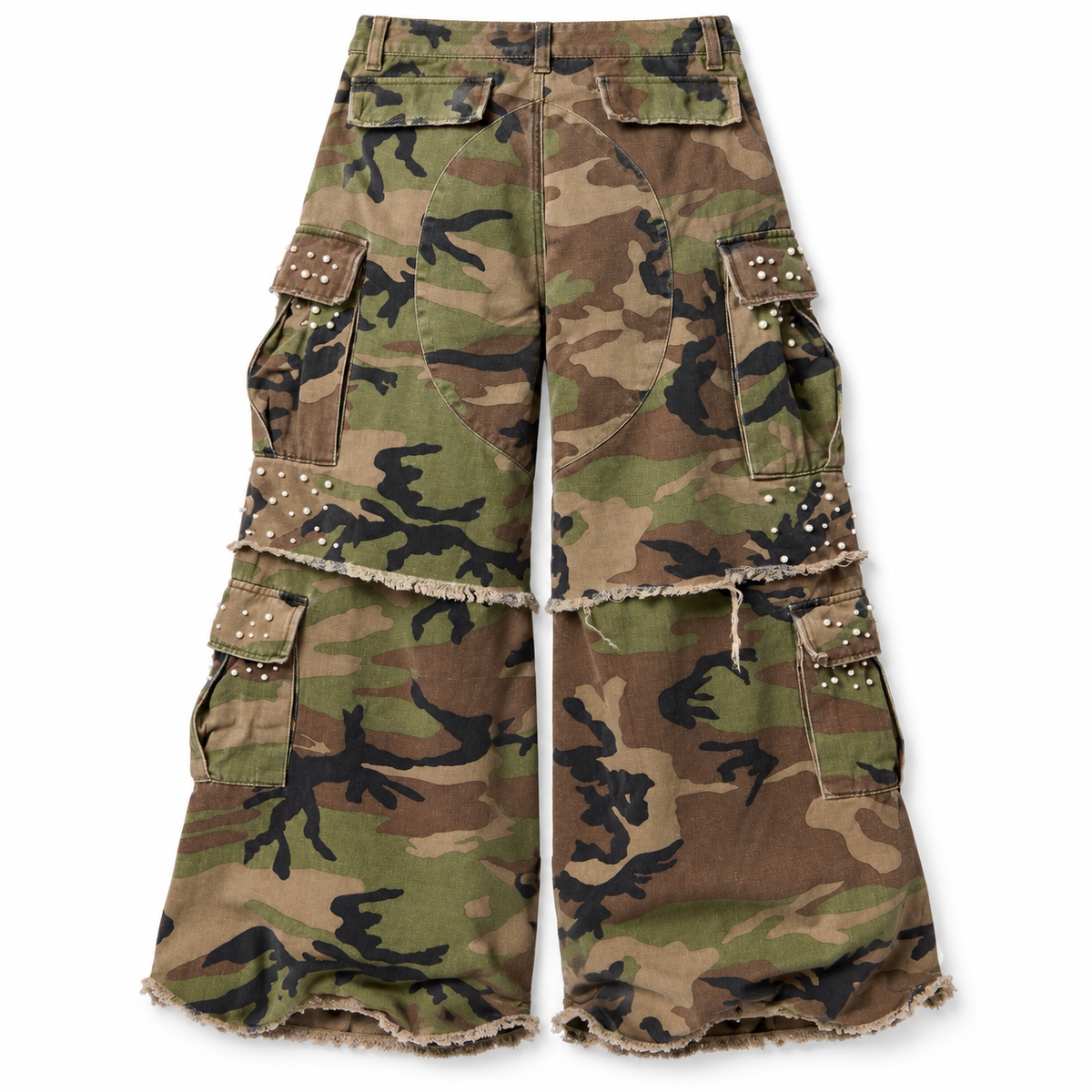 PEARLED RAVE CARGO PANTS - CAMO