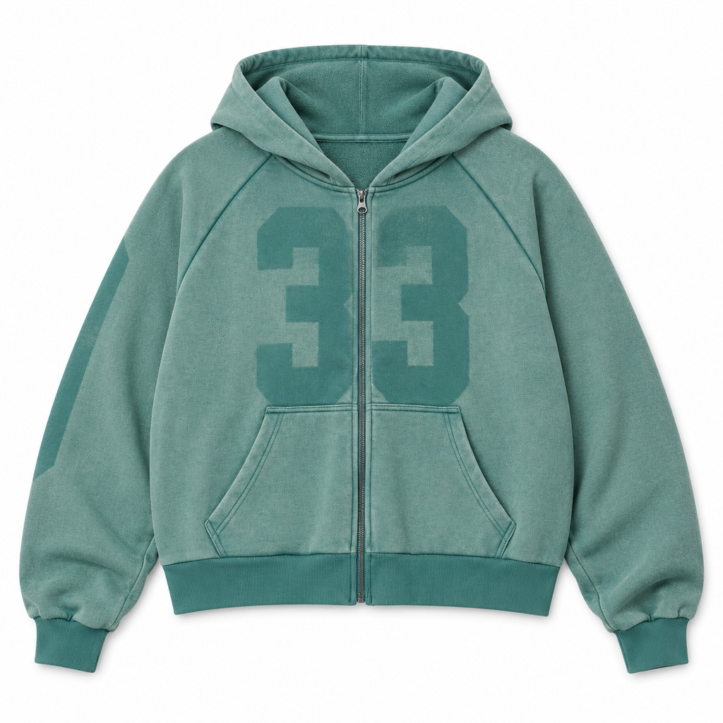 VINTAGE RAGLAN ZIP UP HOODIE - GREEN