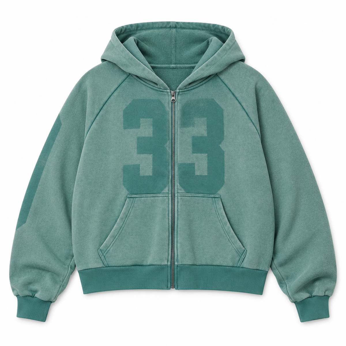 VINTAGE RAGLAN ZIP UP HOODIE - GREEN