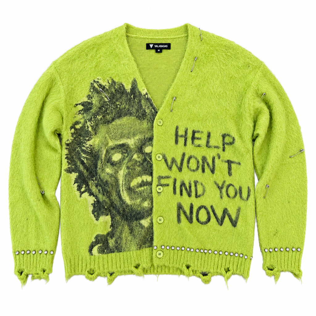 VALABASAS CAN'T HIDE GREEN CARDIGAN Green front flat lay