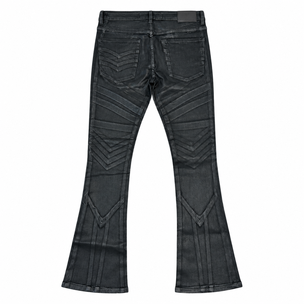 VALABASAS VEYLORN BLACK WAXED STACKED JEANS Black Waxed back flat lay