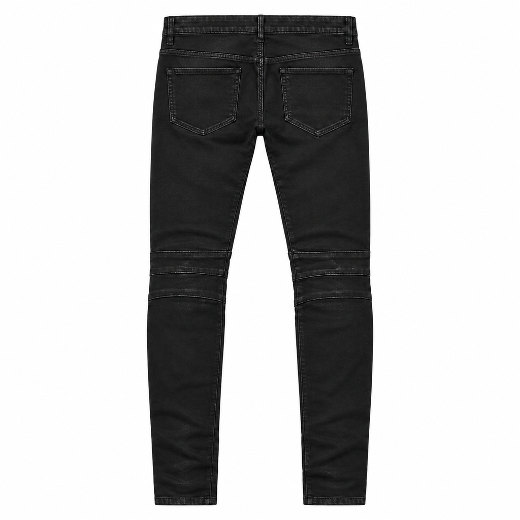 Valabasas Mr.Biker Black Waxed Skinny Jeans — back flat lay