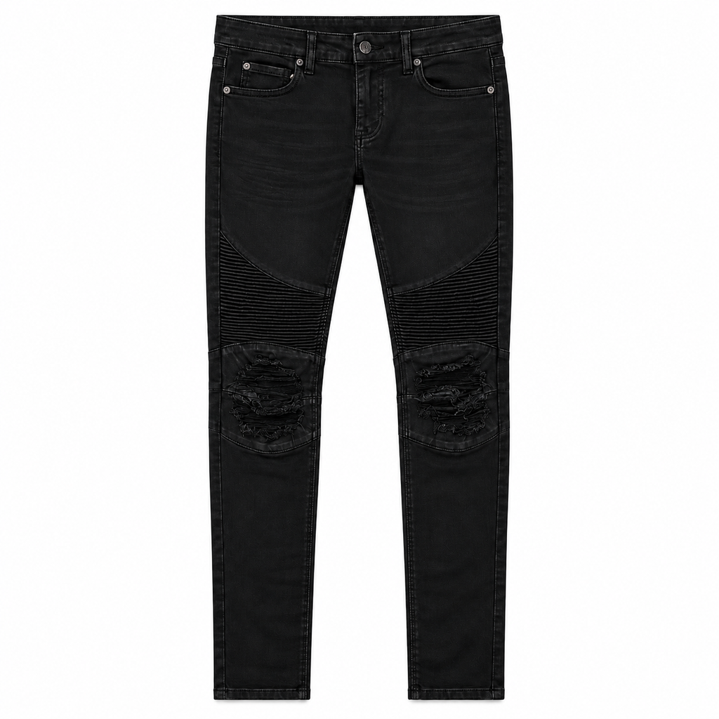 Valabasas Mr.Biker Black Waxed Skinny Jeans — front flat lay