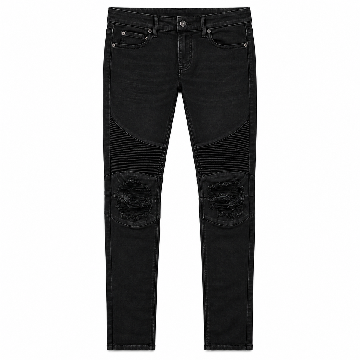 Valabasas Mr.Biker Black Waxed Skinny Jeans — front flat lay