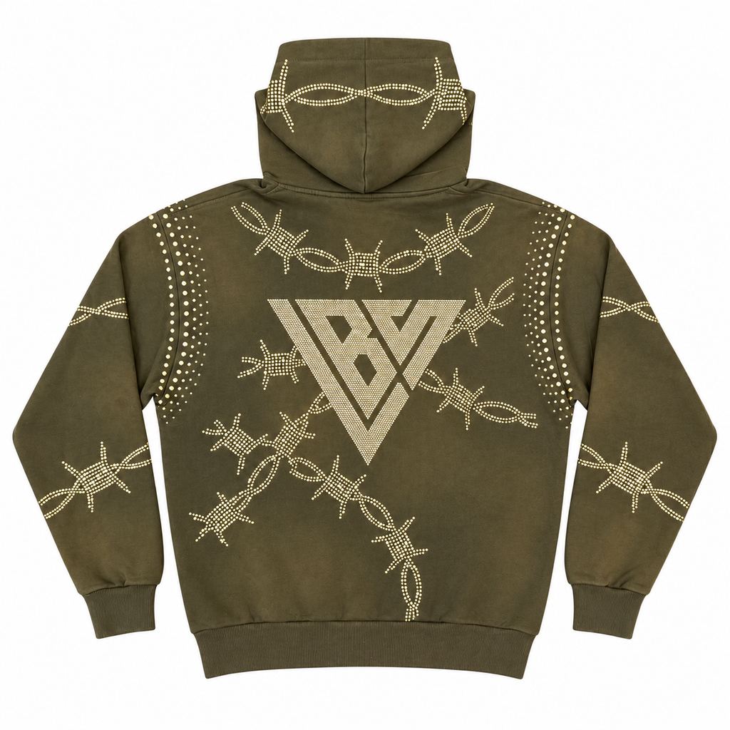 Valabasas Shackles Olive Hoodie — back flat lay