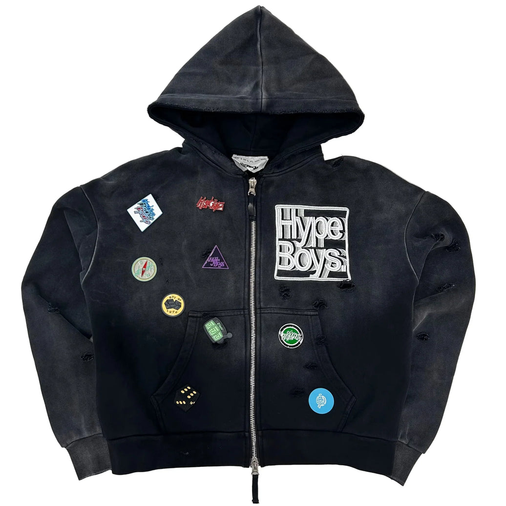 HYPEBOYS| DOUBLE ZIP PIN BLACK HOODIE