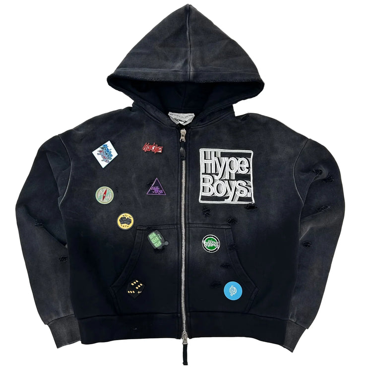 HYPEBOYS| DOUBLE ZIP PIN BLACK HOODIE