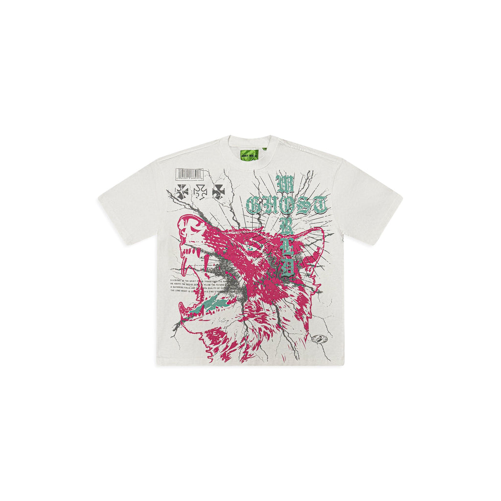 GHST WRLD Wolfpack Tee in White - front flat lay